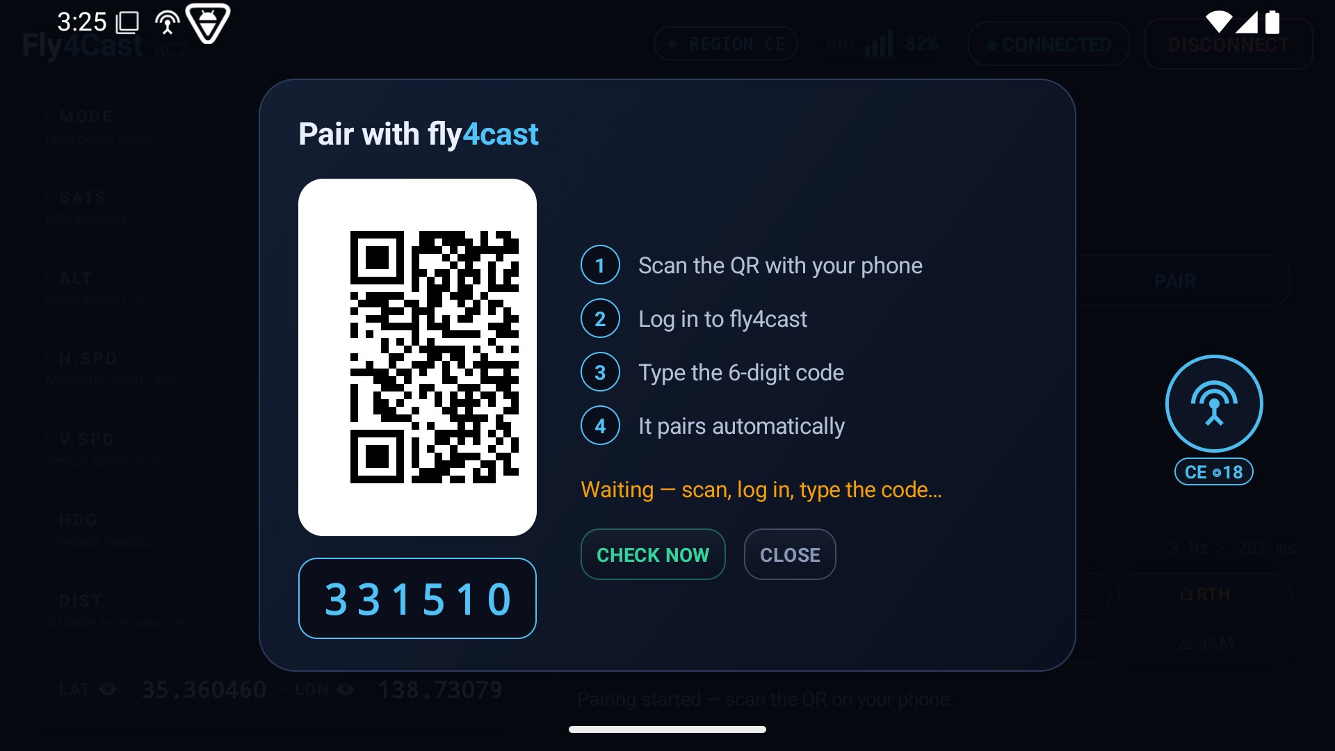 Pair once with a QR + 6-digit code.